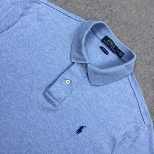 Polo Ralph Lauren Shirt Men's Medium Blue Short Sleeve Golf Brushed Cotton Pony